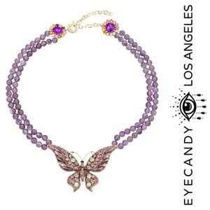 NWT EYECANDY LOS ANGELES BUTTERFLY NATURAL AMETHYST STATEMENT NECKLASE